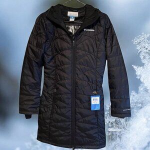 NEW! Columbia Women's Mighty Lite Black Hooded Omni-Heat Long Parka Jacket Small